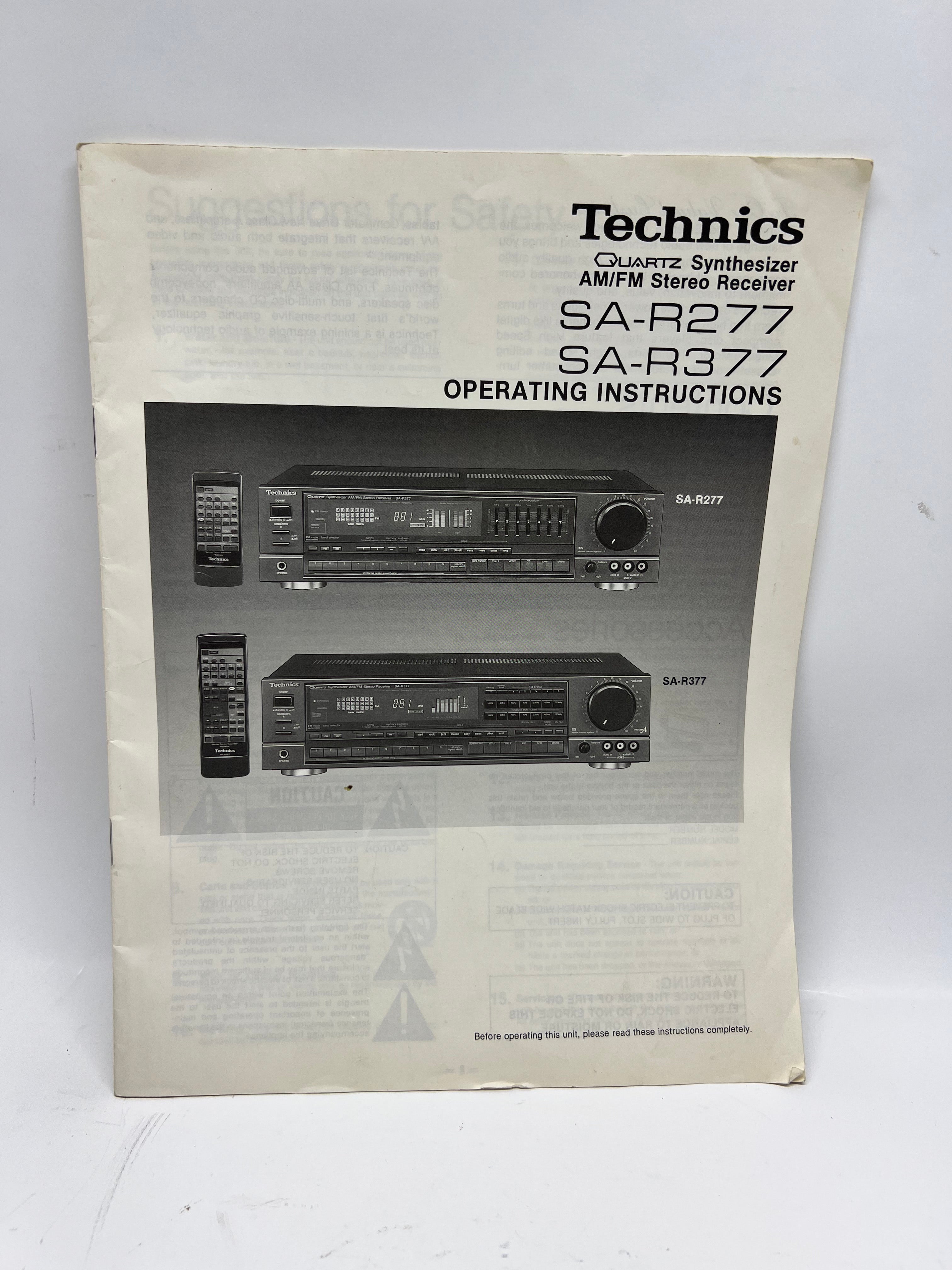 Vintage Technics SA-R277 / SA-R377 Stereo Receiver Original Manual