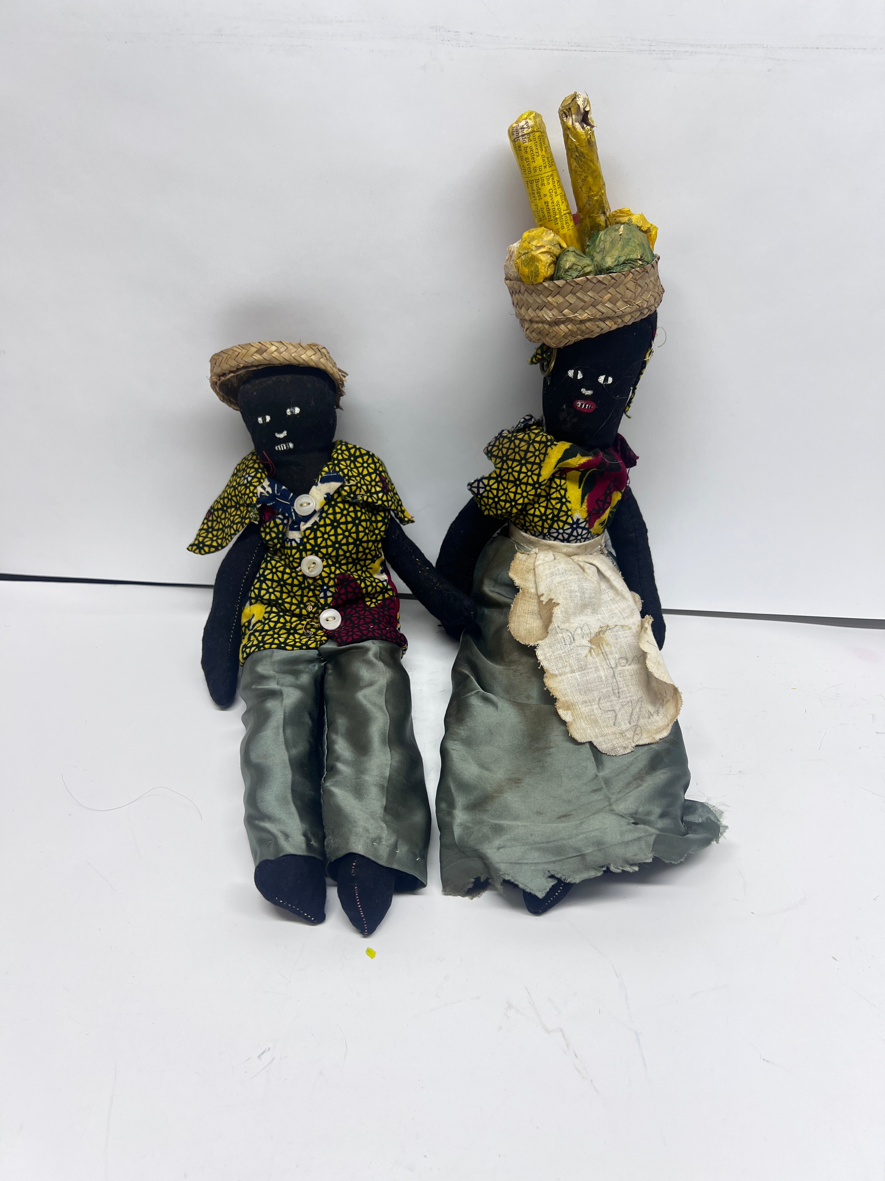 Caribbean Handmade Cloth Dolls Pair - Market Woman & Man - Folk Art