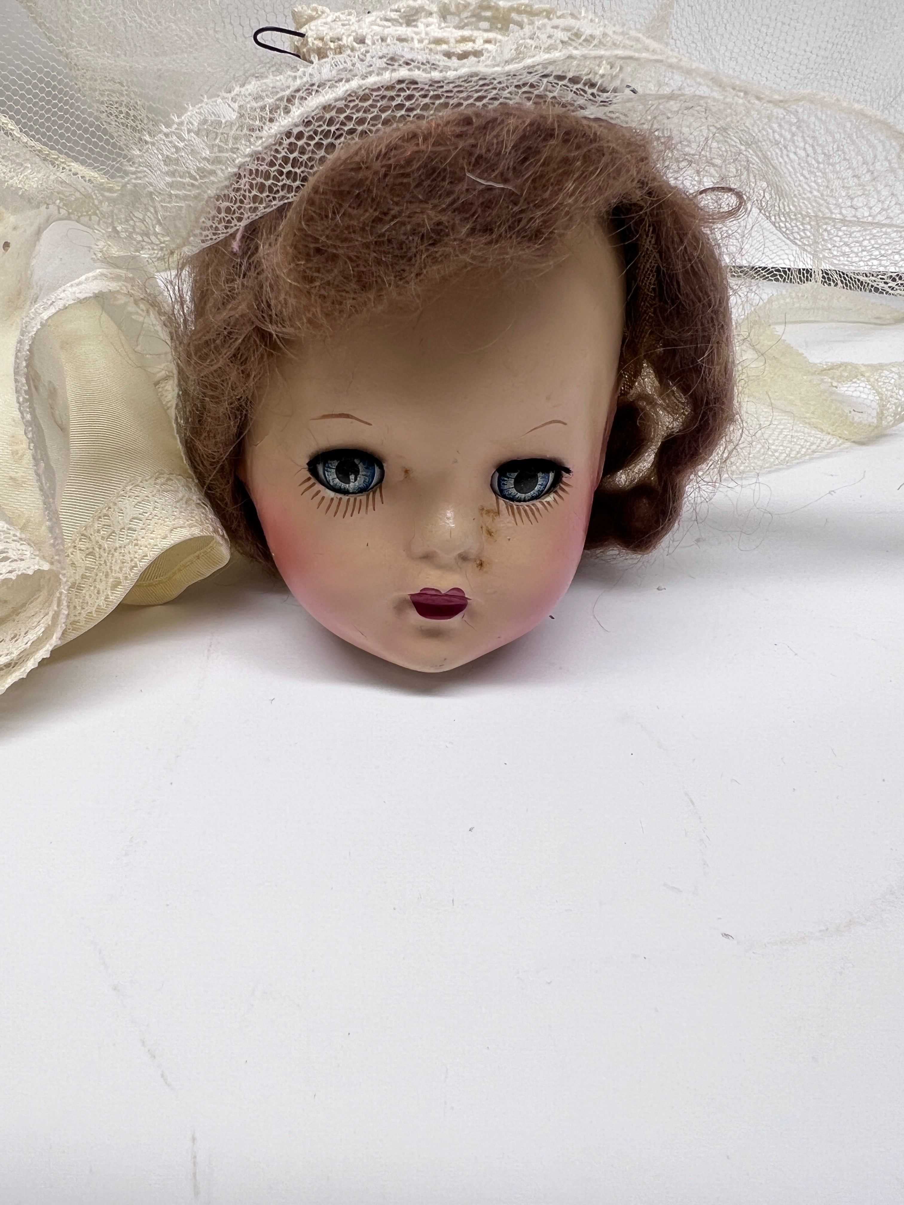 1950s Composition Bride Doll for Repair - Sleep Eyes - Original Wedding Dress & Veil