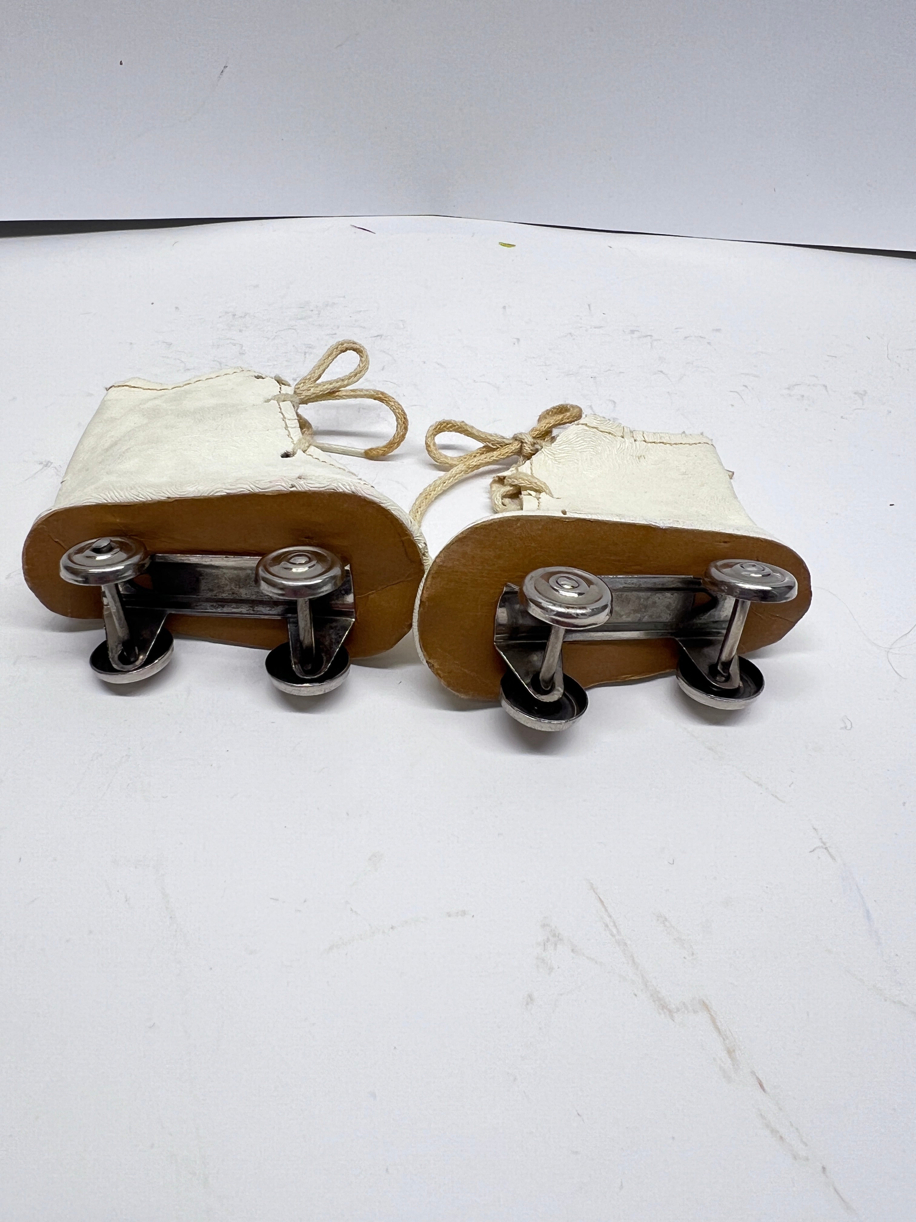 Toddler Doll Roller Skates - White Vinyl High-Top - Metal Wheels - 1950s/60s