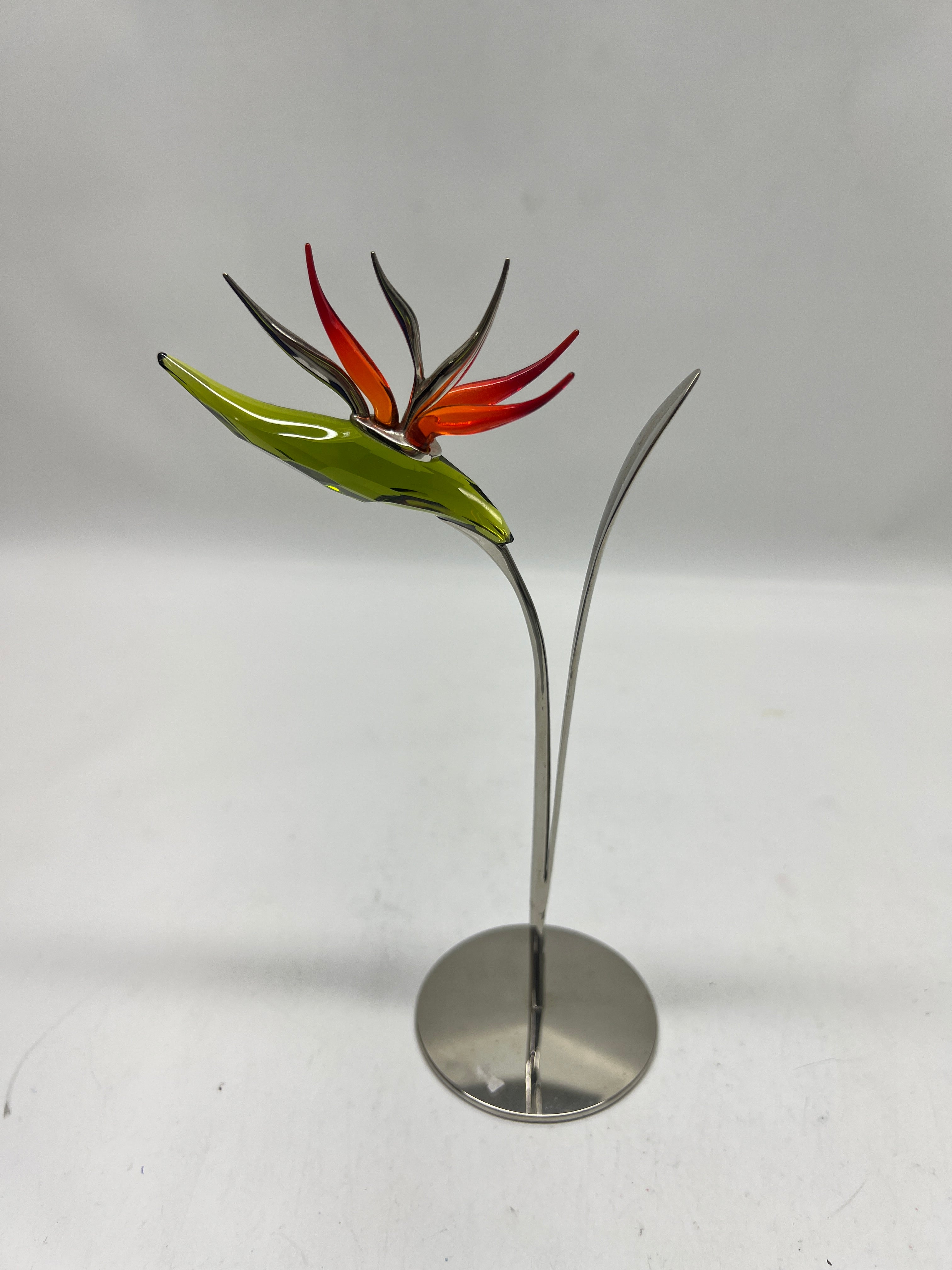 Art Glass Bird of Paradise Sculpture on Chrome Stand