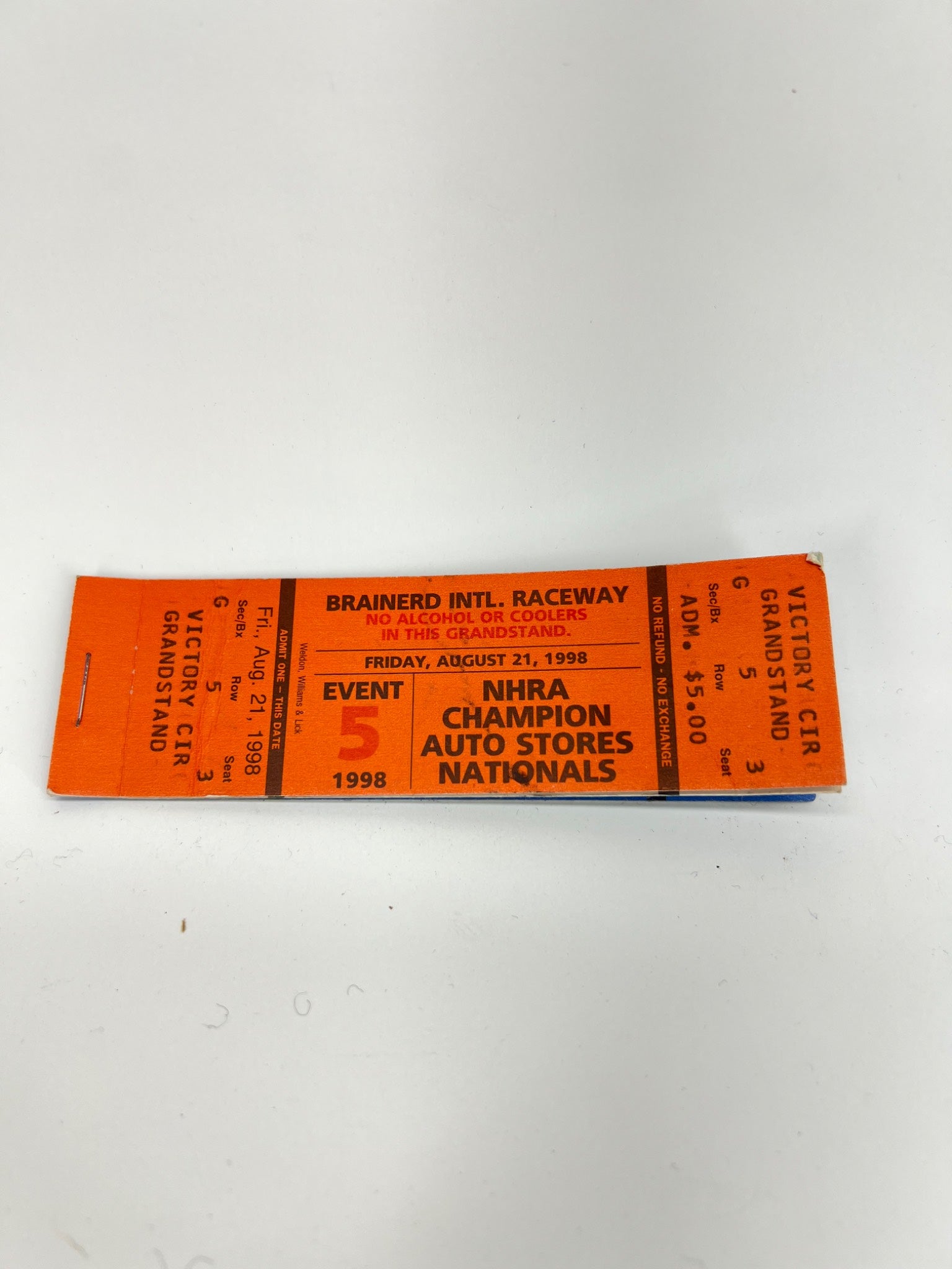 1998 NHRA Champion Auto Nationals Ticket Set