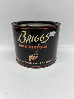 Black can of Briggs Pipe Mixture on a white background