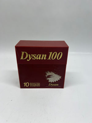 Red box of Dysan 100 dinkettes on a white background