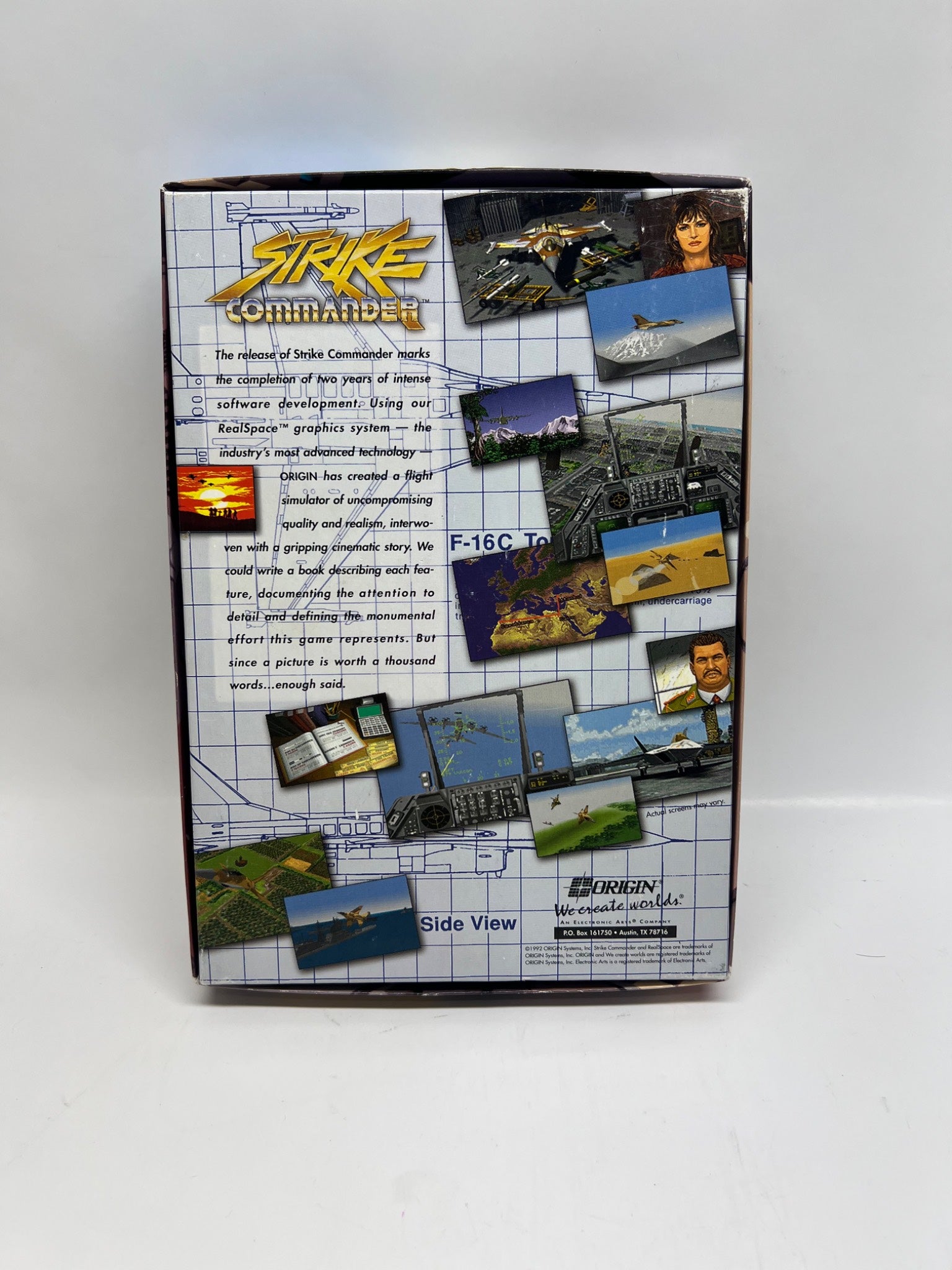 Vintage video game box for 'Strike Commander' on a white background