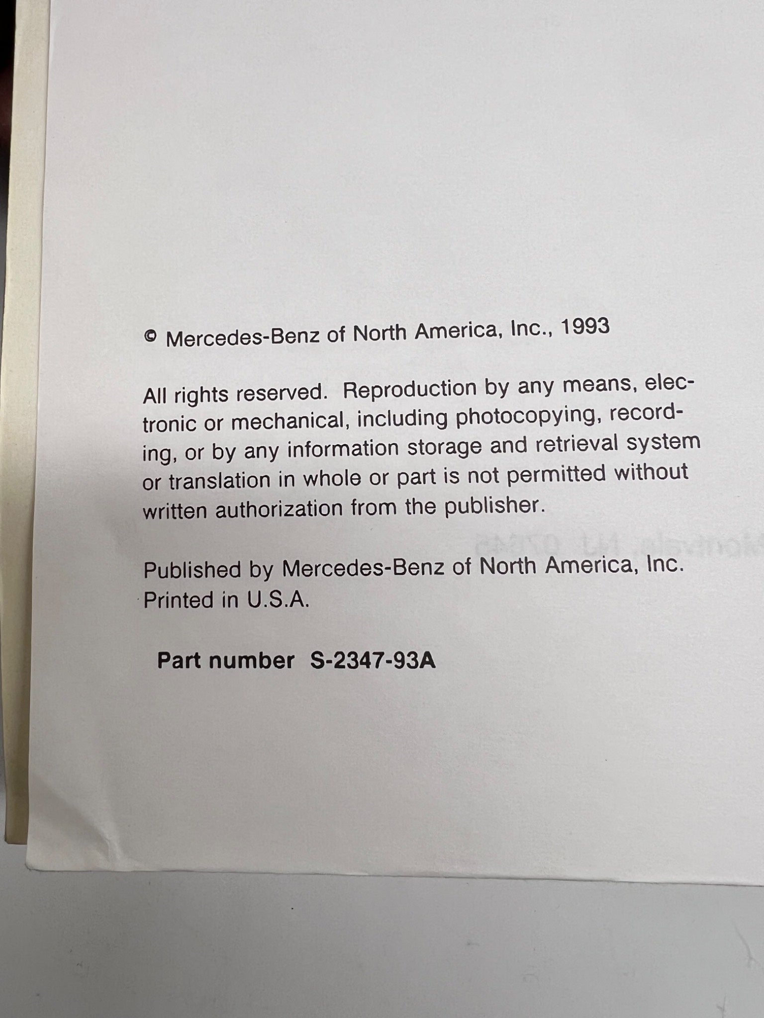 Legal notice text from Mercedes-Benz of North America, Inc. on a white background