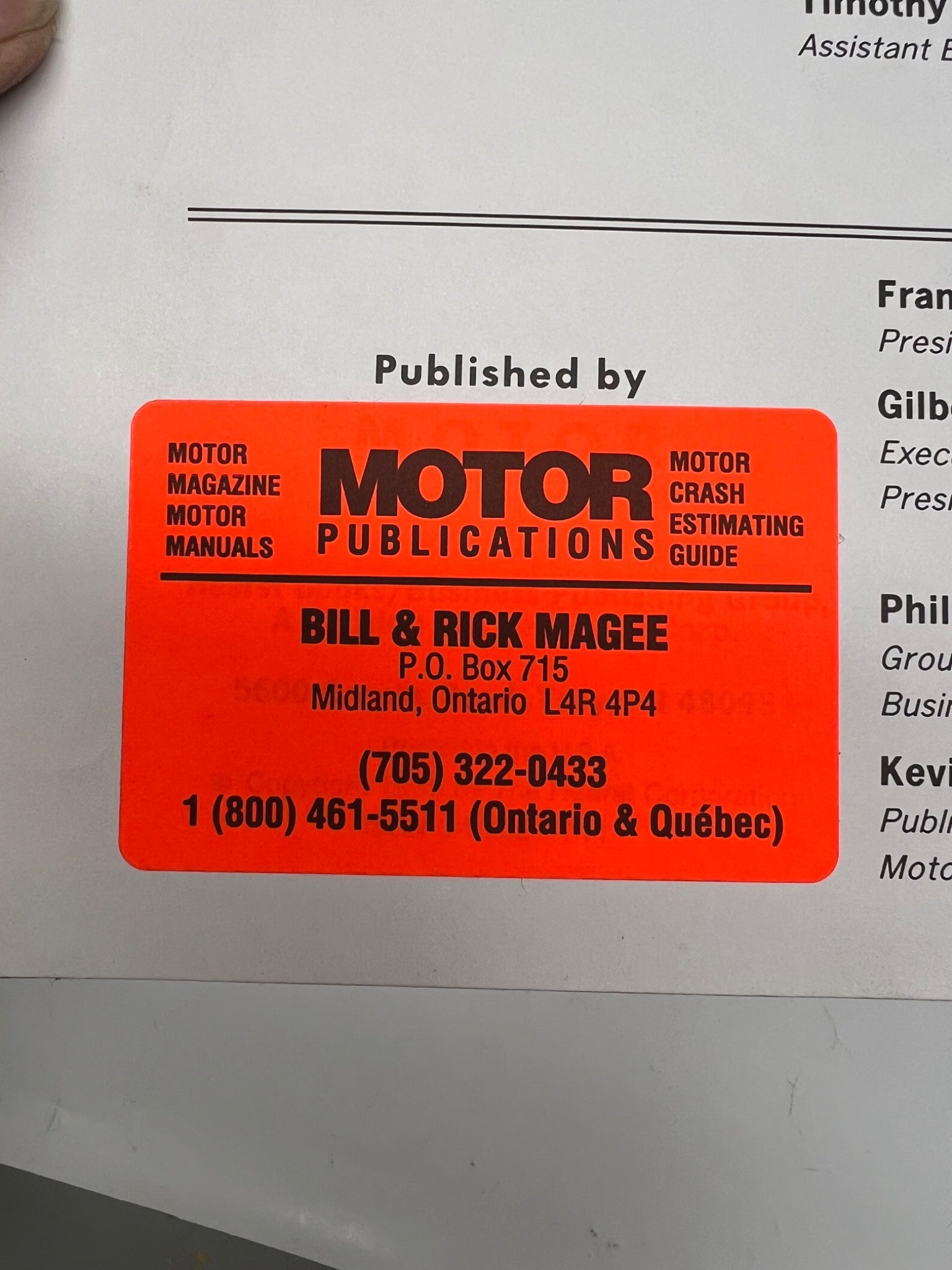 1988 Motor Component Locator Manual