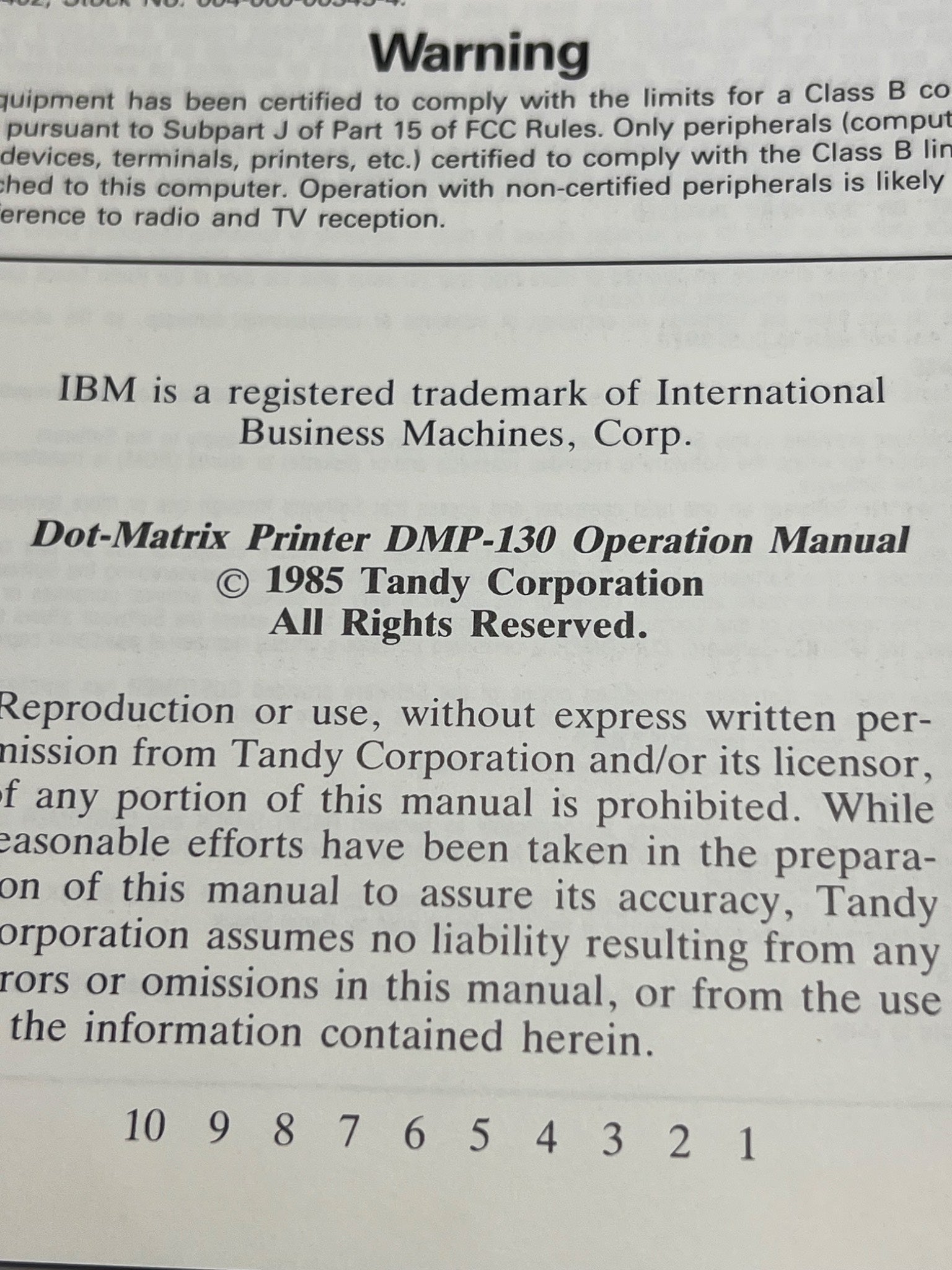 Tandy DMP-130 Printer Manual