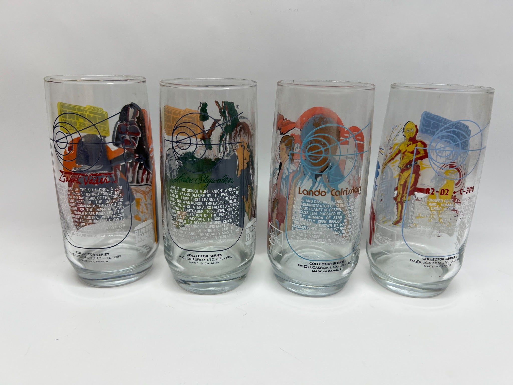 Vintage 1980 Star Wars Empire Strikes Back Glass Set - Complete Set of 4