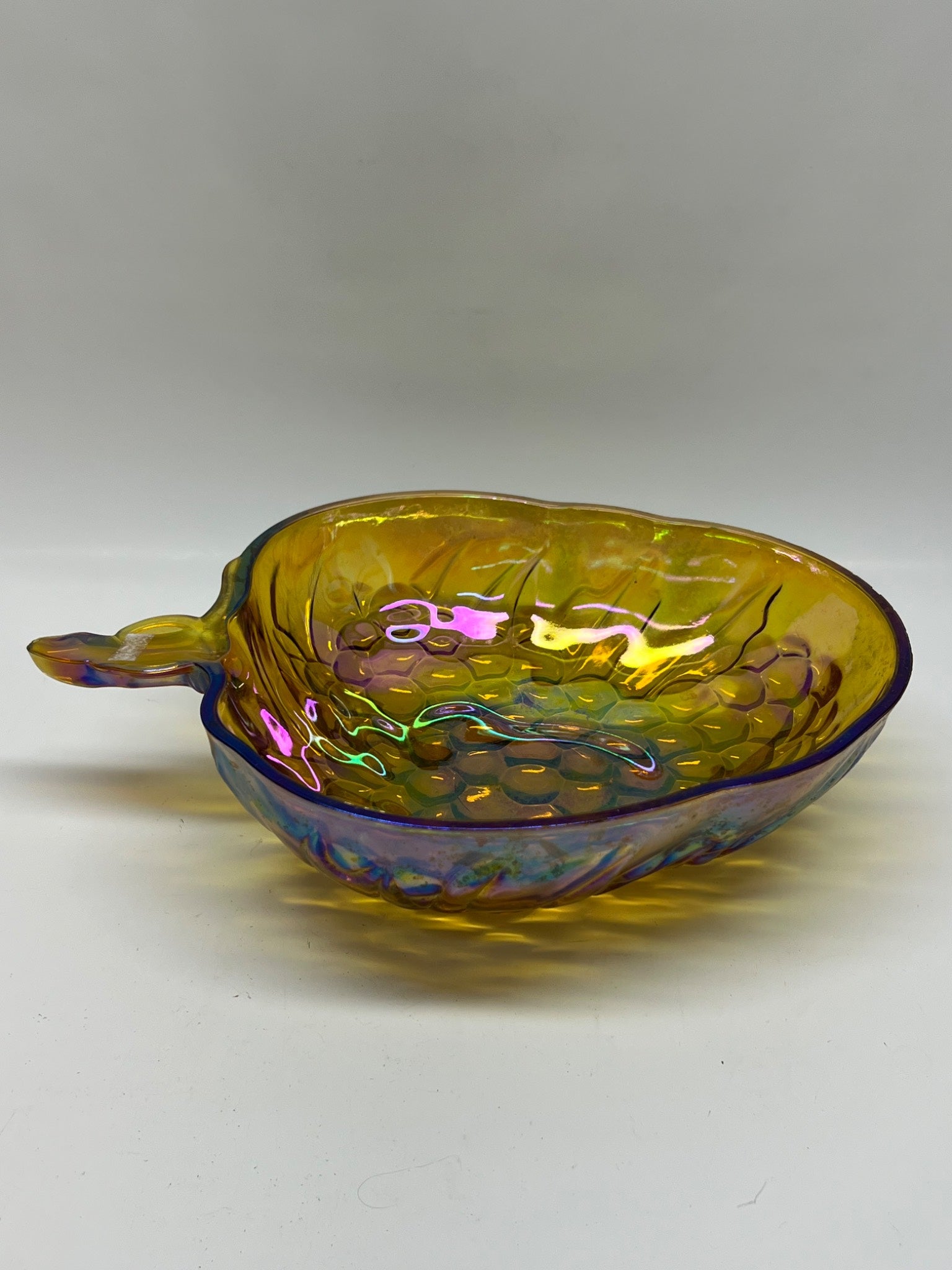 Vintage Iridescent Marigold Carnival Glass Apple Bowl – Grape Pattern