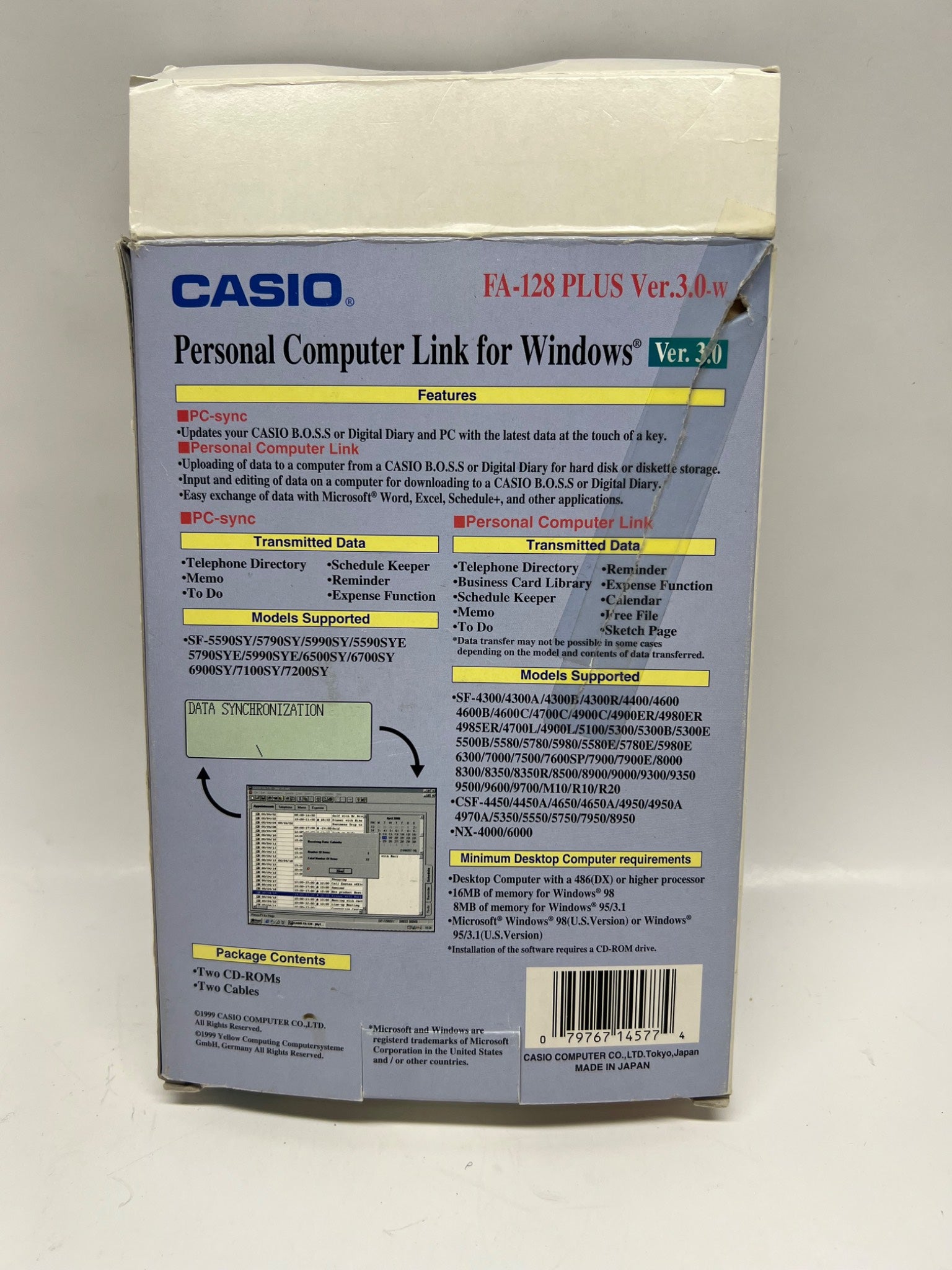 Casio FA-128 Plus Personal Computer Link – CD, Cables & Manu