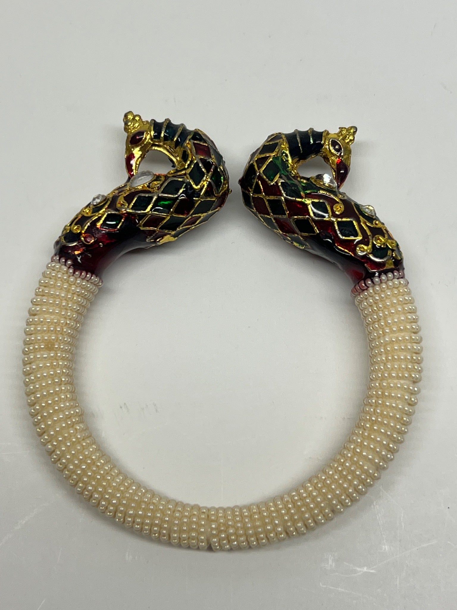 Handcrafted Indian Peacock Enamel & Pearl-Style Bangle