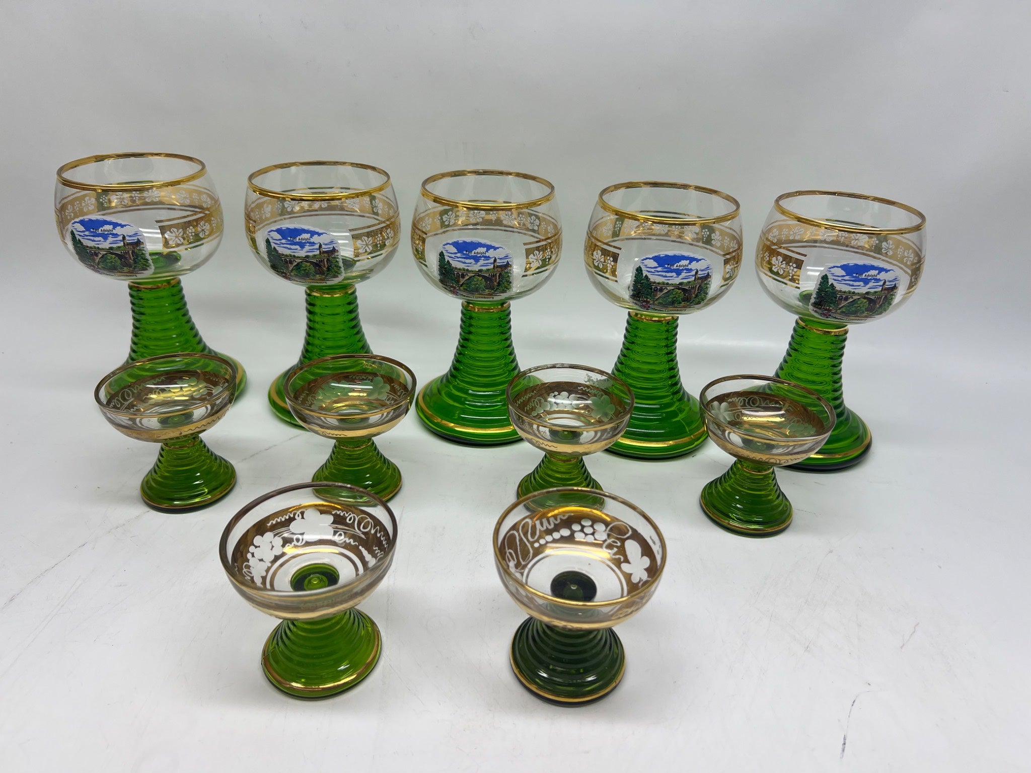 11pc Vintage Luxembourg Pont Adolphe Porcelain Set – Gold Trim