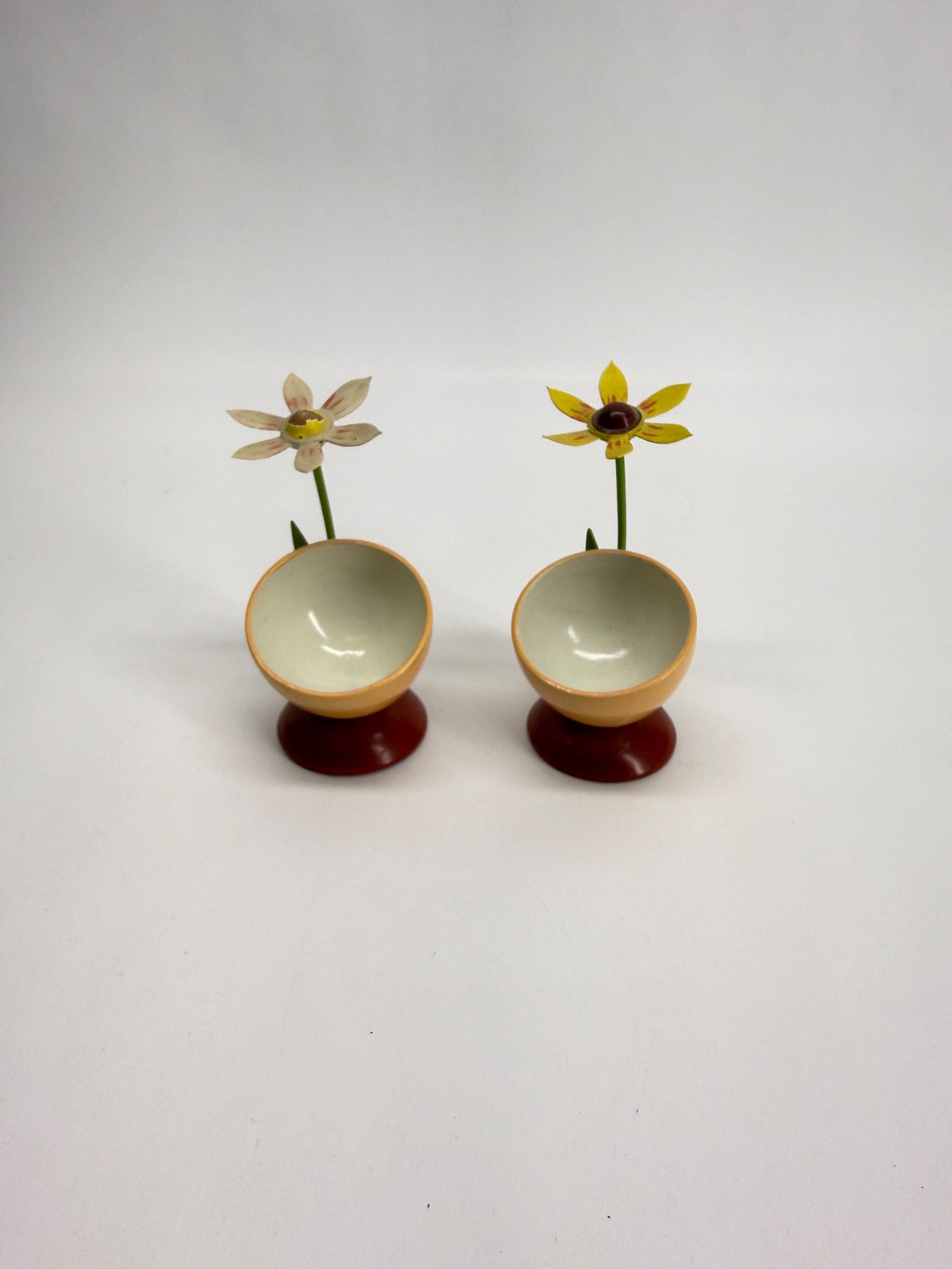 2 Erzgebirge Wooden Egg Cups Made in Germany (East)