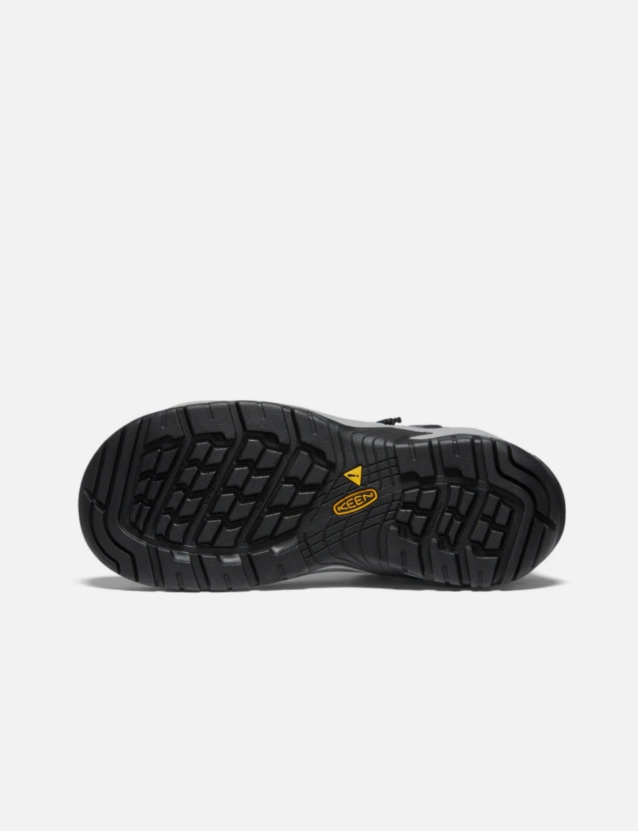 Black shoe sole with a brand logo on a white background