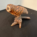 Vintage Hand Carved Wood Owl Figurine Natural Wood Base Hand Painted