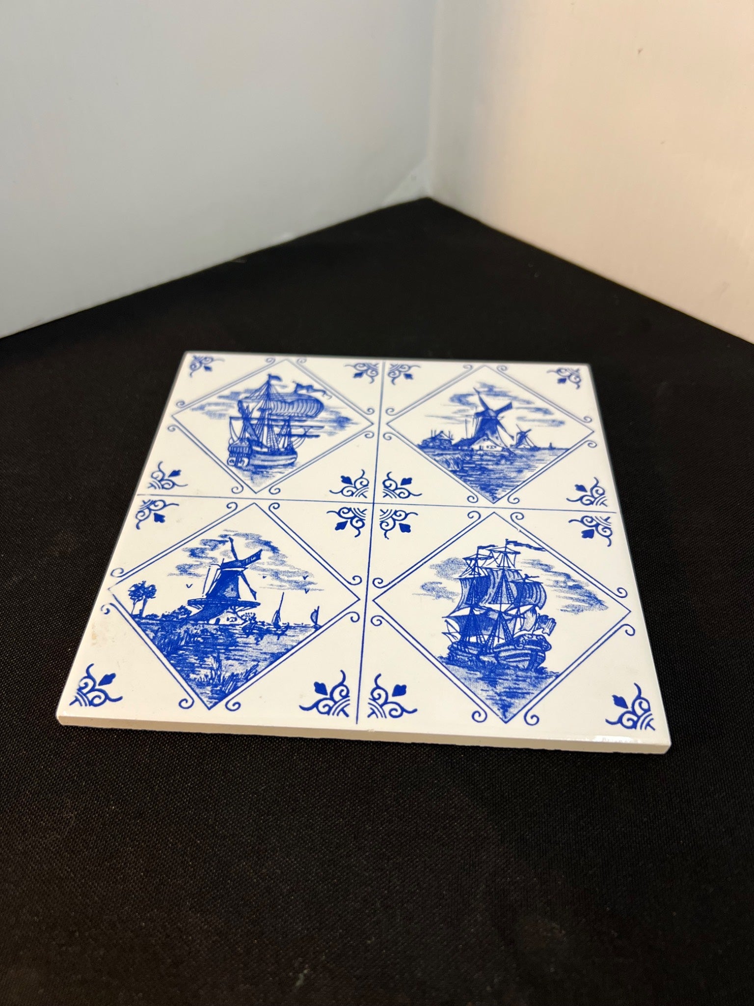 Mettlach Ceramic Tile with Blue Decor