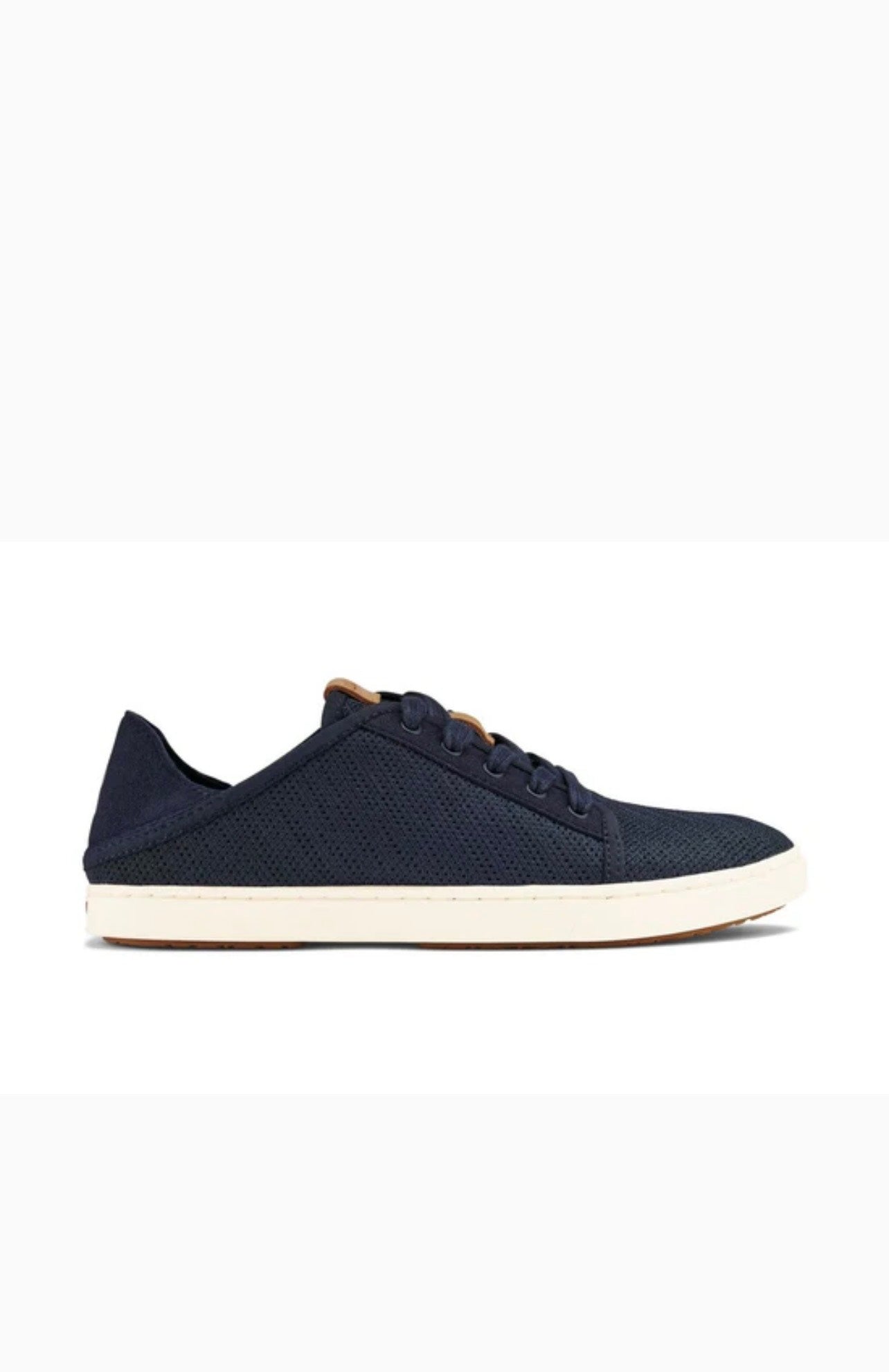 Navy blue sneaker with white sole on a white background