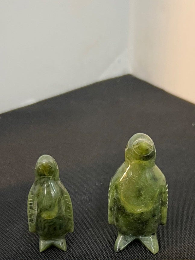 Green Jade Stone Penguin Sculptures Set