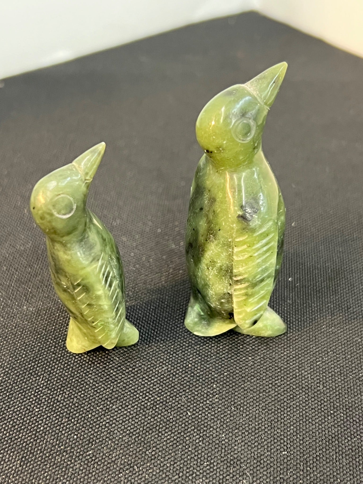 Green Jade Stone Penguin Sculptures Set
