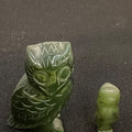 Two Green Jade Carved Stone Owl Figurines