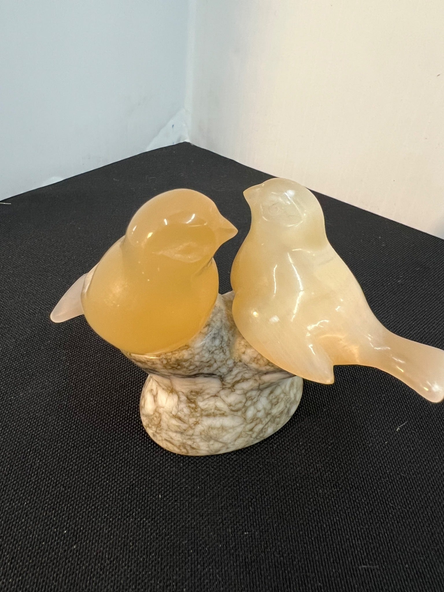 Carved Onyx Birds on Marble Base