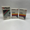 one Fuji T-120 VHS tape and two Sony L-500 Beta tapes factory sealed