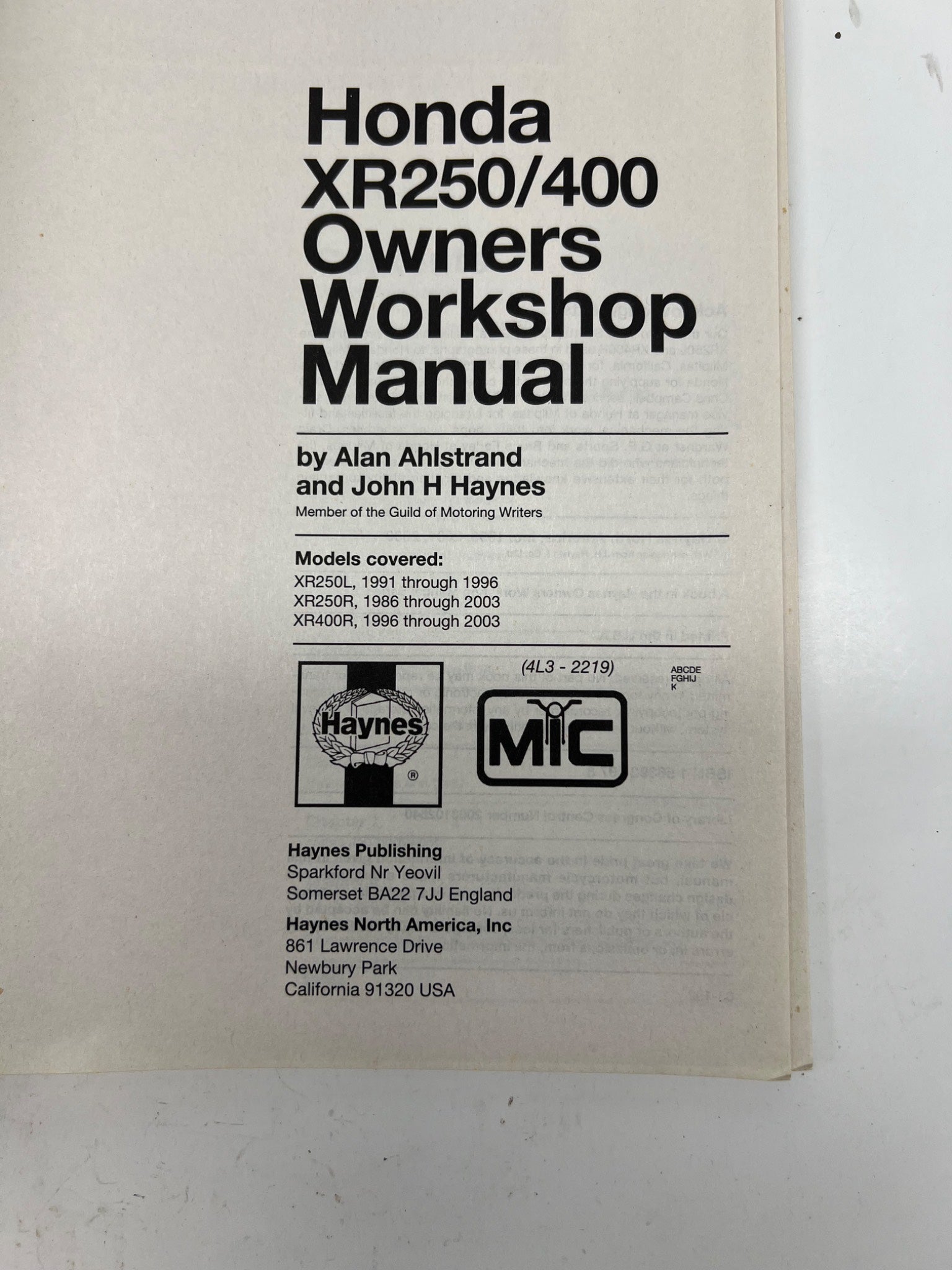 Honda XR250/XR400 Workshop Manual