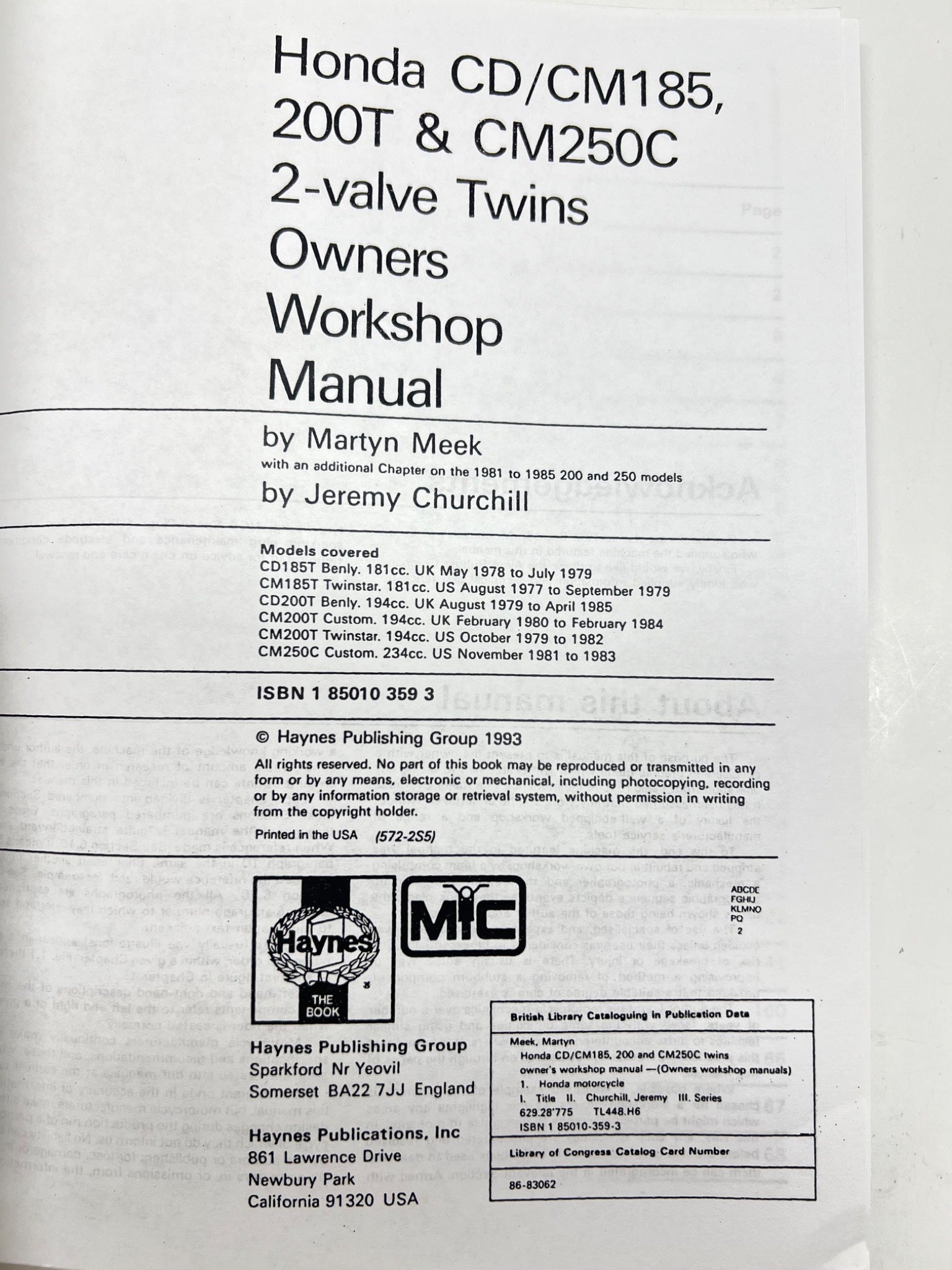 Honda Motorcycle Workshop Manual 1977-1985