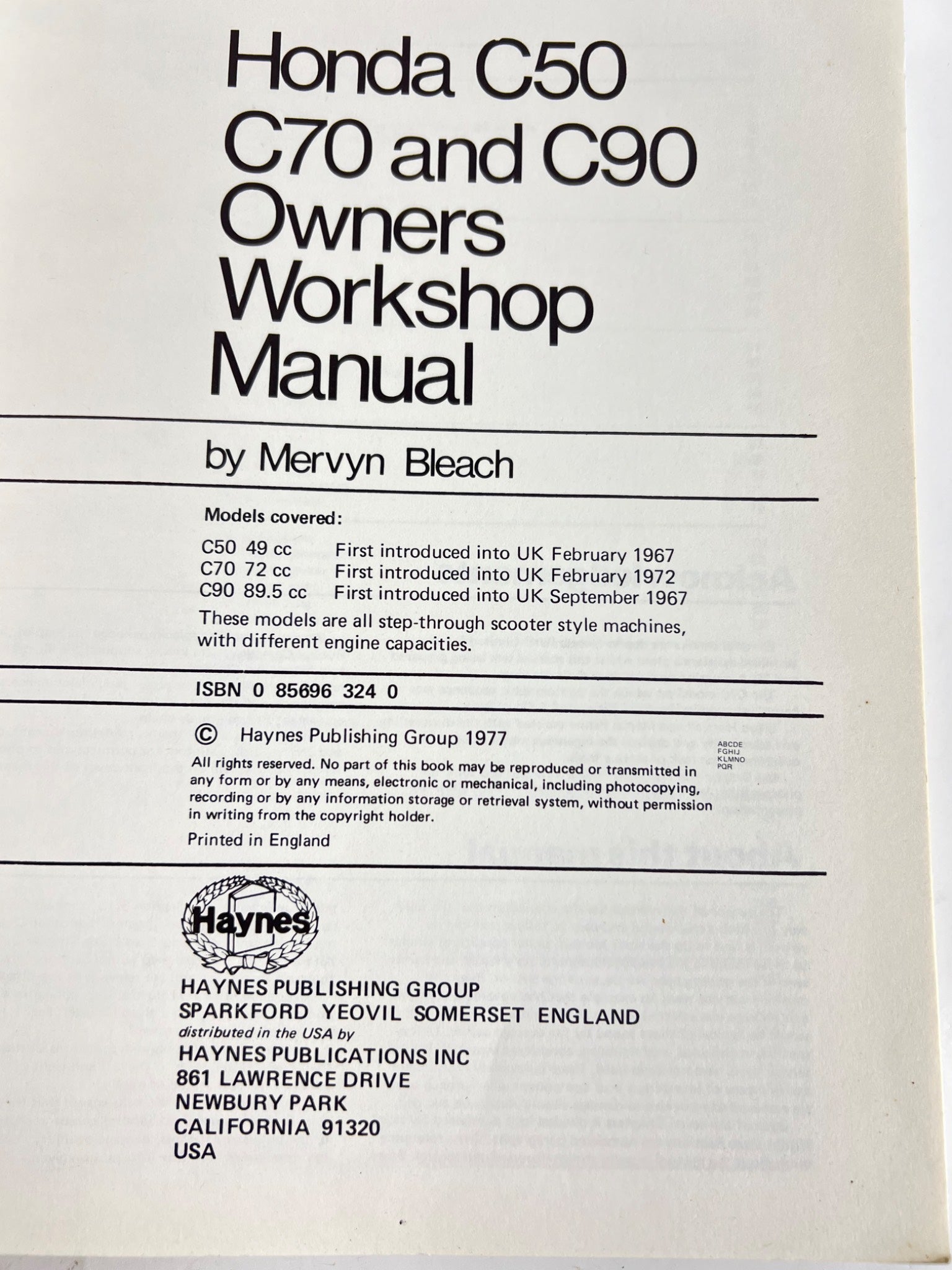 Honda C50, C70 & C90 Owners Workshop Manual
