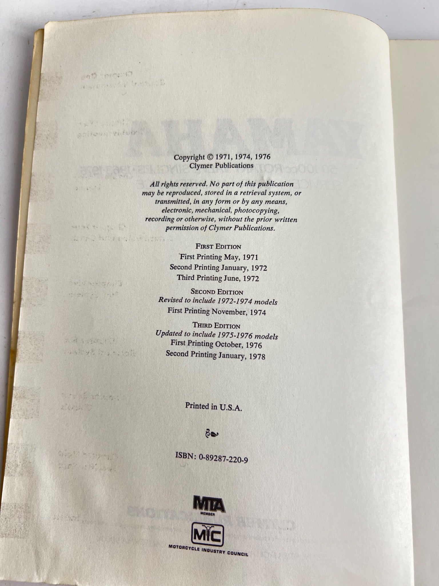Clymer Yamaha Repair Manual (1963-1976)