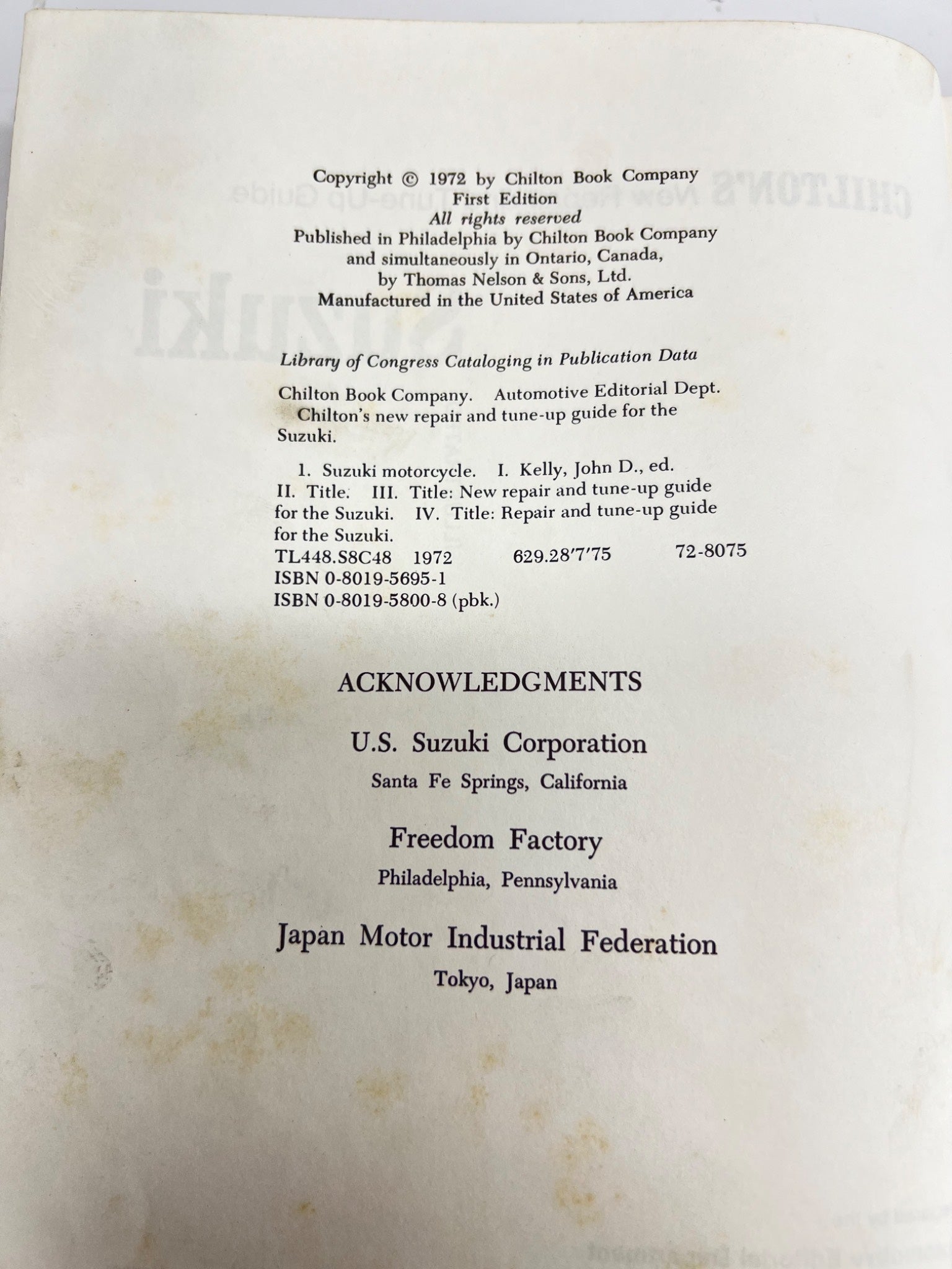 Chilton’s Suzuki Repair Guide 1972