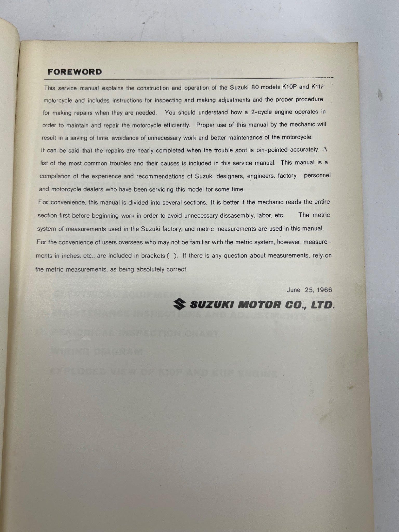 Suzuki Model K10P K11P Manual 1966