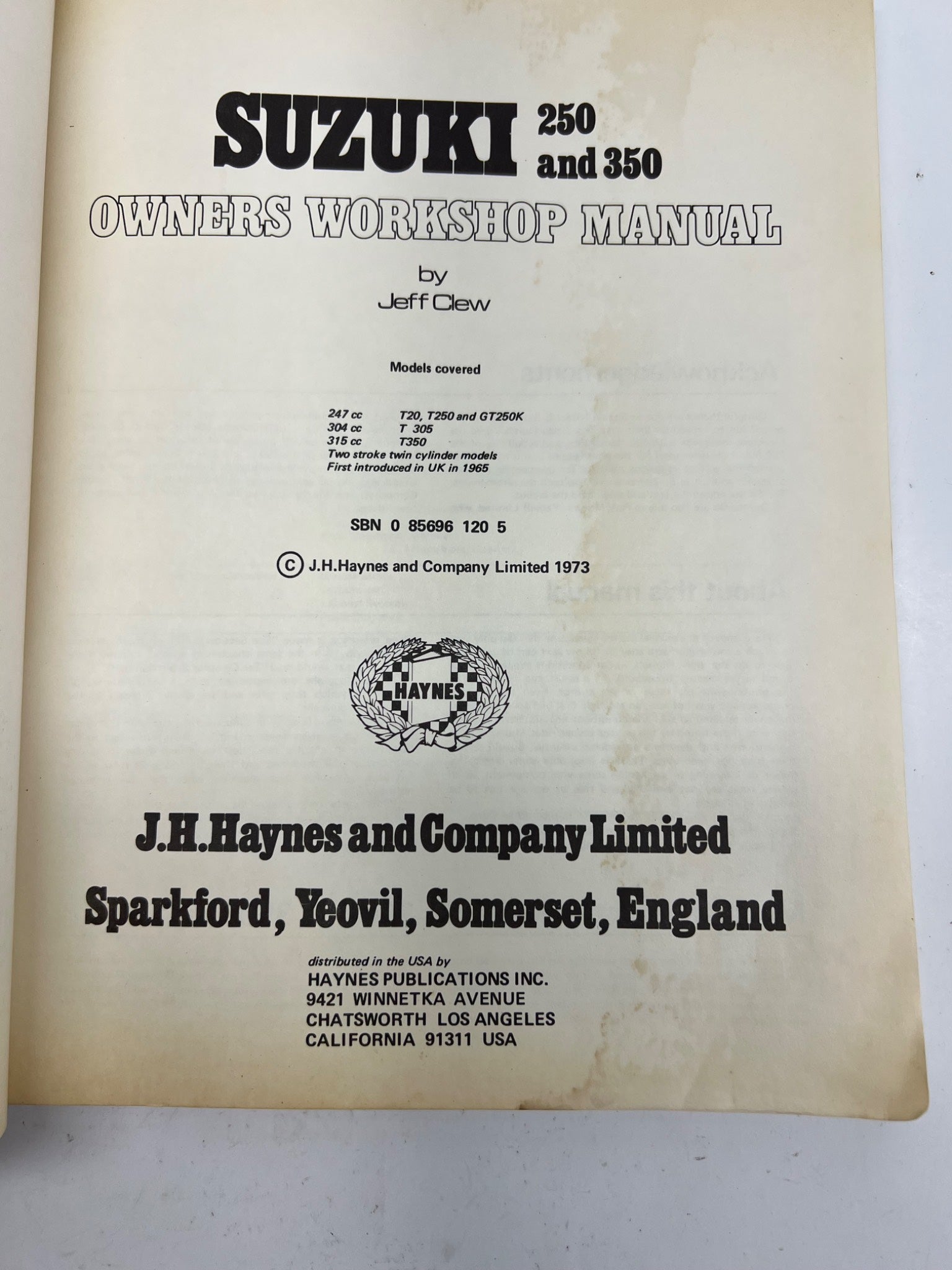 Suzuki 250 and 350 Workshop Manual 1973