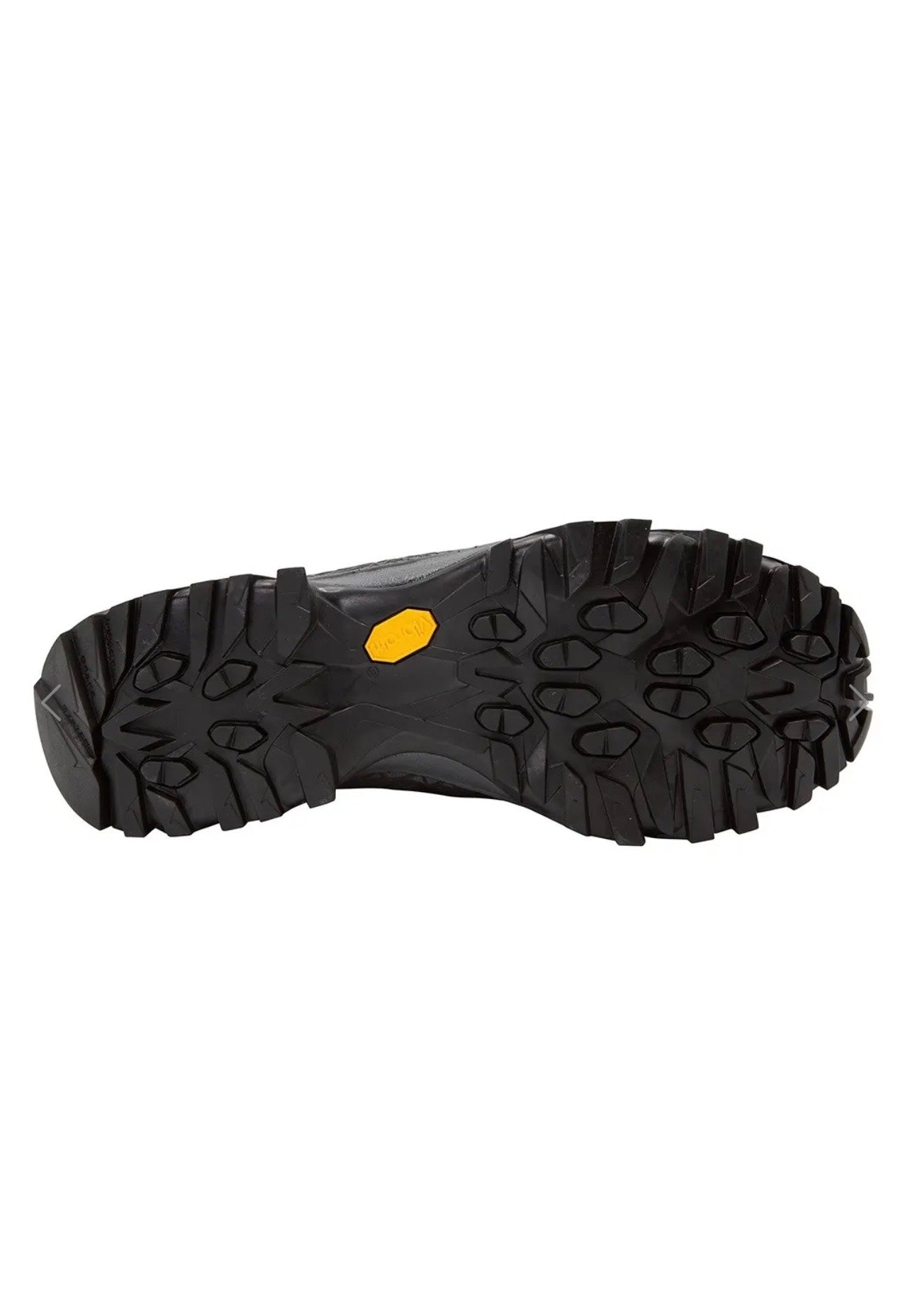 Black sole of a shoe with tread pattern on a white background