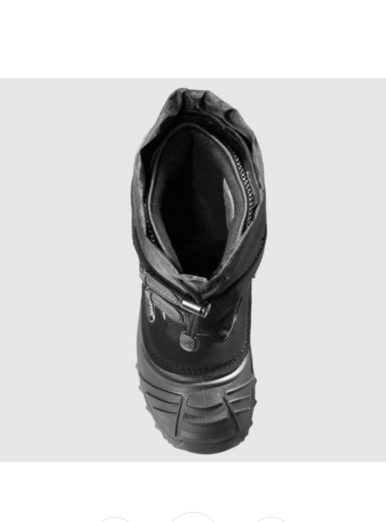 Black winter boot on a white background