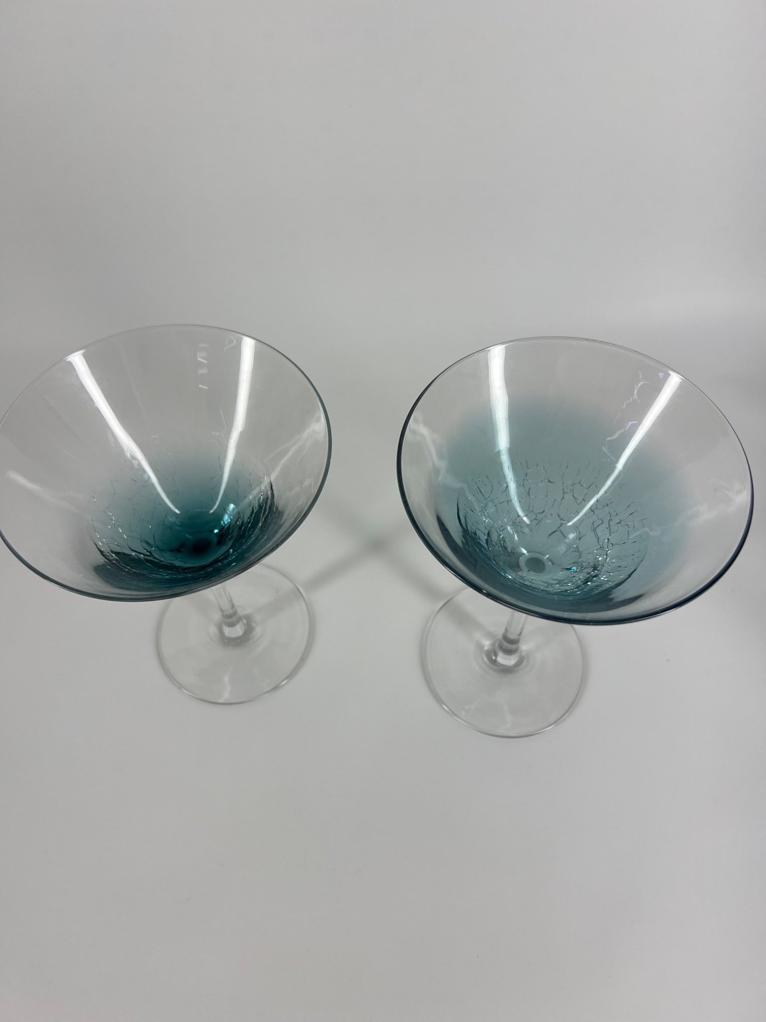 Pair of Pier 1 Teal Blue Crackle Martini Glasses – 7"