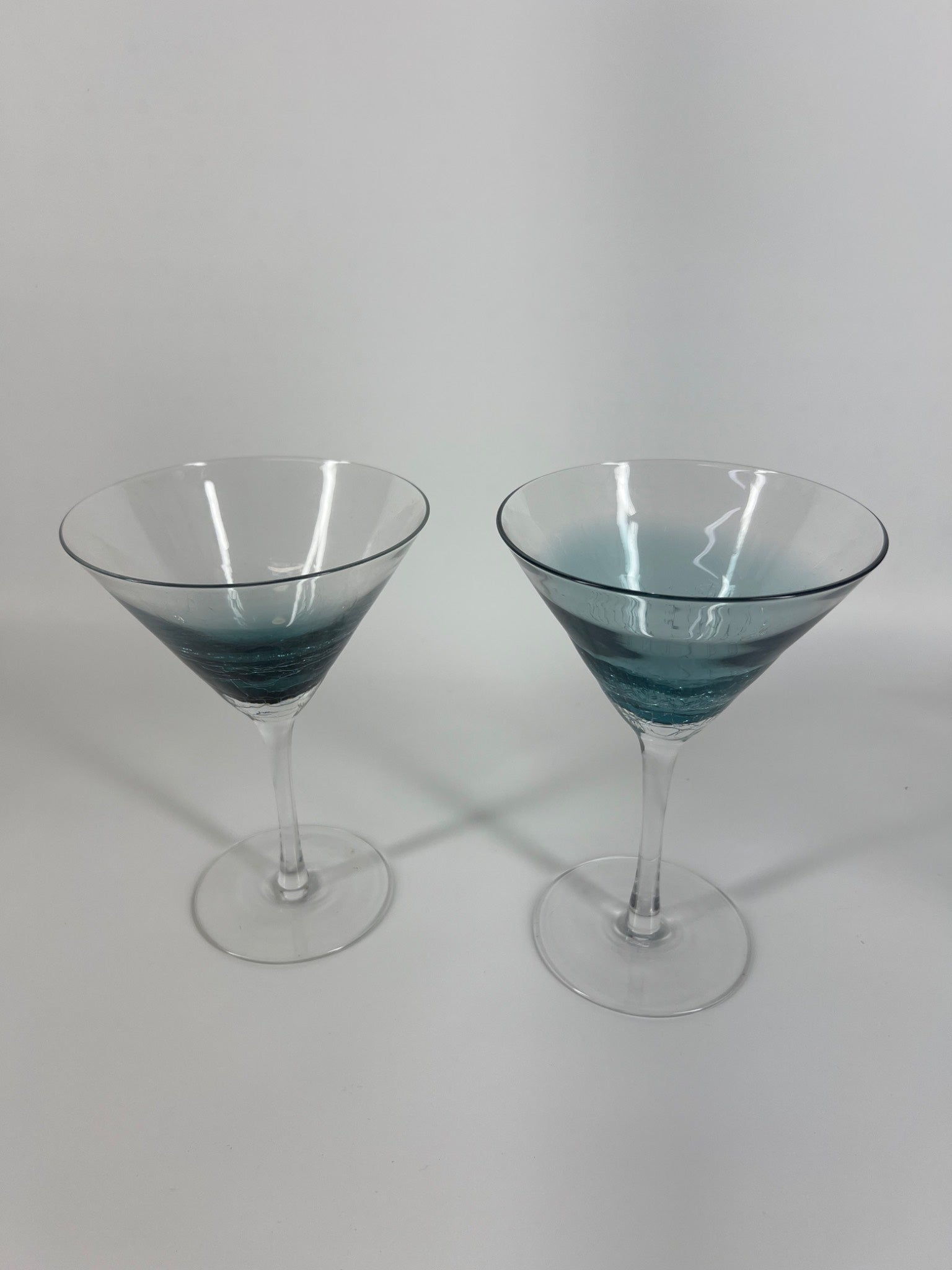 Pair of Pier 1 Teal Blue Crackle Martini Glasses – 7"