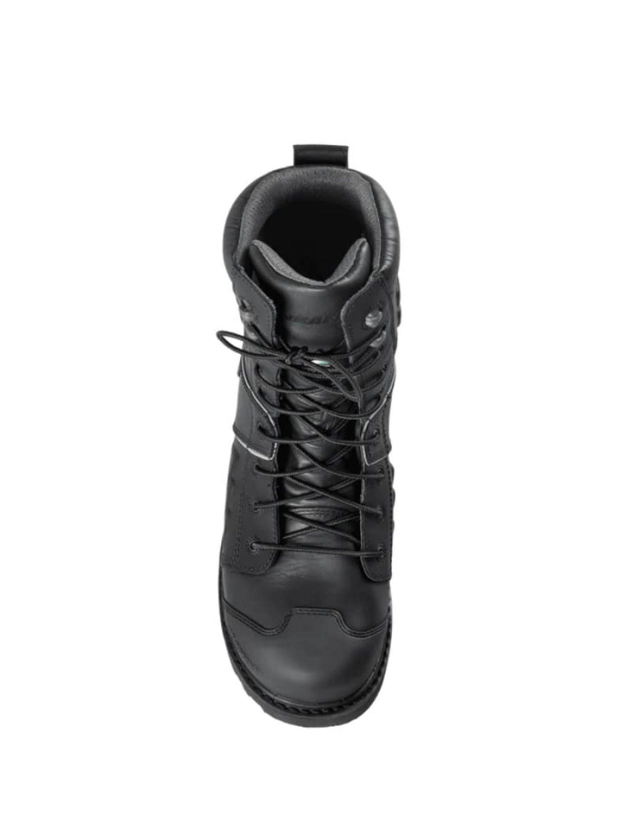 Black boot with laces on a white background