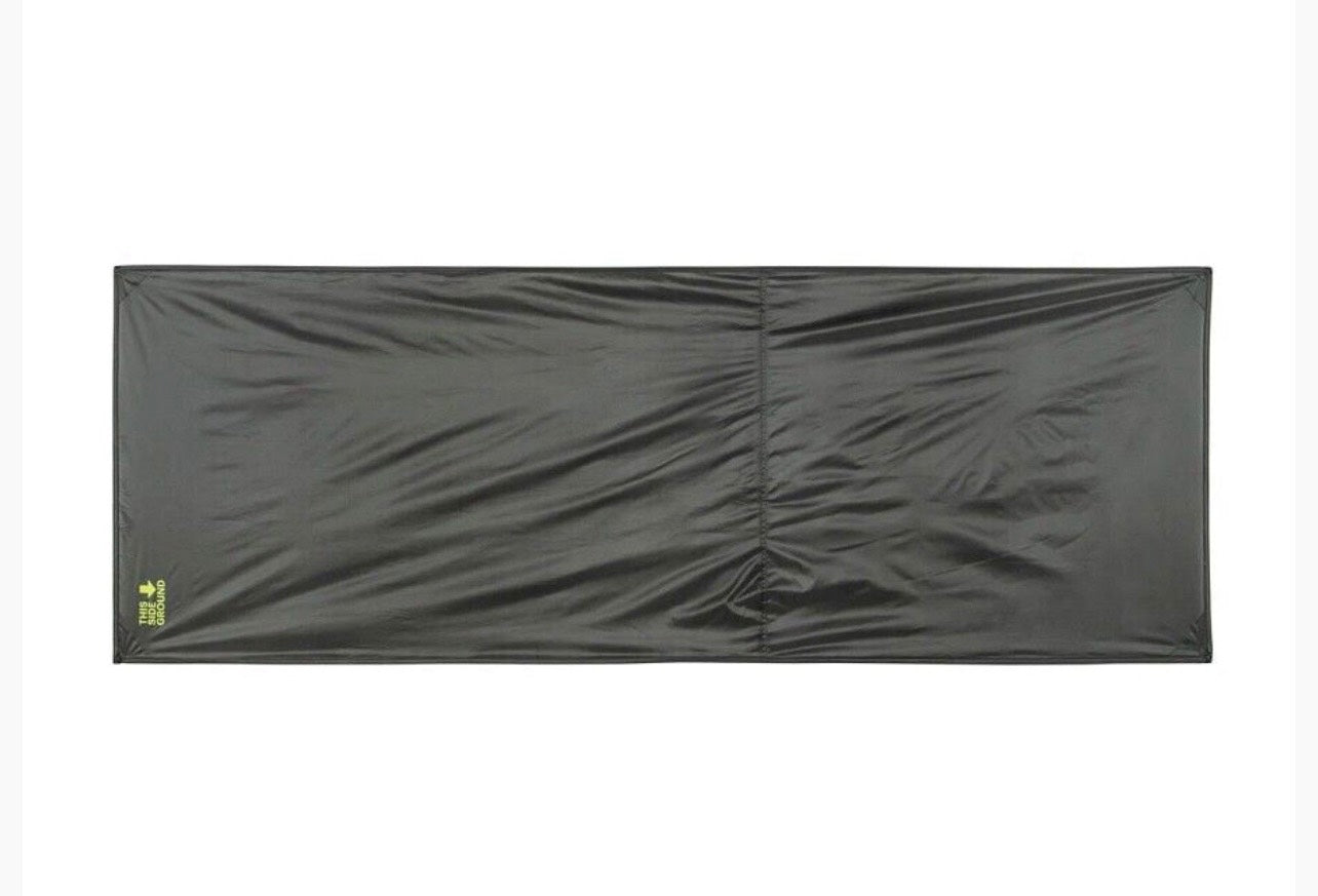 Black yoga mat with a brand logo on a white background