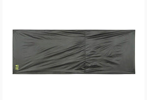 Black yoga mat with a brand logo on a white background