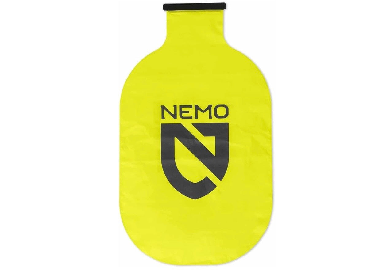 Yellow water bottle with Nemo logo on a white background
