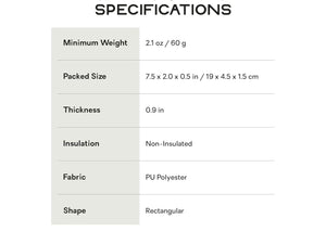 Product specifications table on a white background