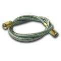 Braided metal hose with brass connectors on a white background
