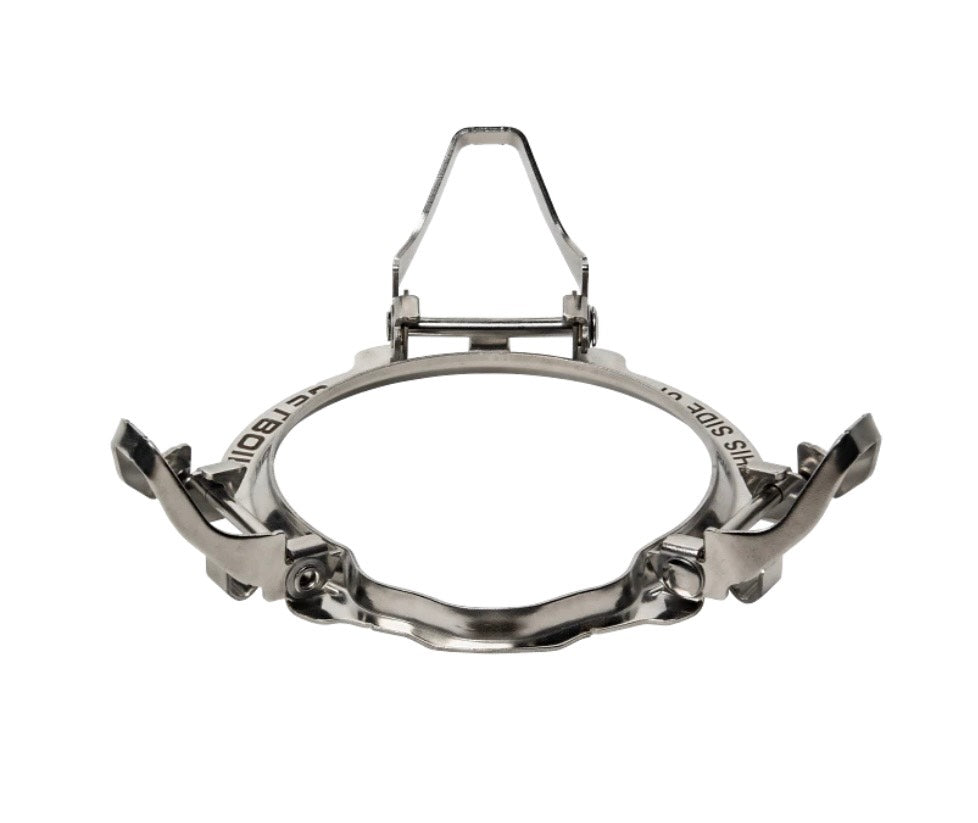 Metal ring with engraved text on a white background