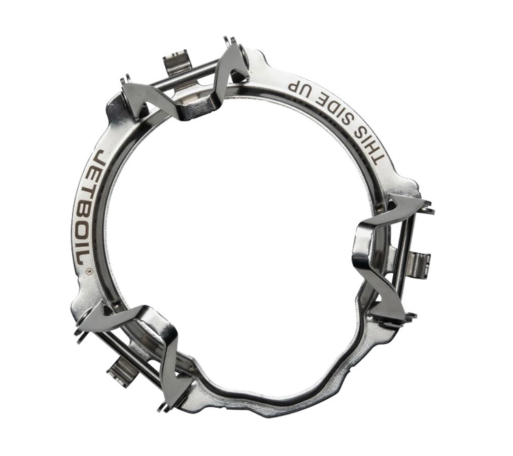 Metal stove ring with 'Jetboil' branding on a white background