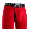 Red boxer briefs with a black waistband featuring '21UND' branding on a white background.