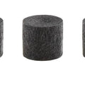 Three cylindrical black filters on a white background