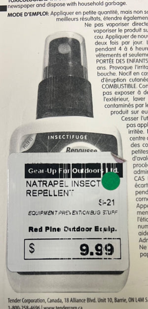 Insect repellent spray bottle with label on a white background