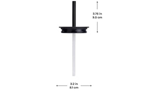 Black straw with measurements on a white background